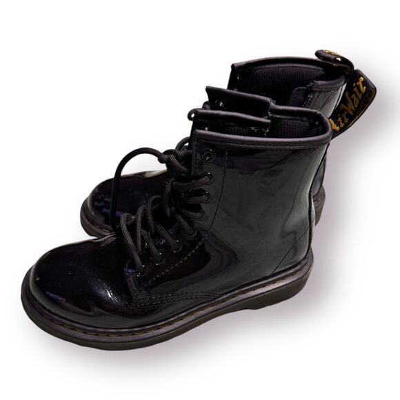 DR MARTENS - Junior 1460 Patent Leather Lace Up Inner Ankle Zipper Boots Size 1 - Picture 2 of 7